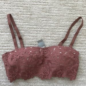Aerie NWT bandeau style lace bra with detachable straps - desert rose, size S